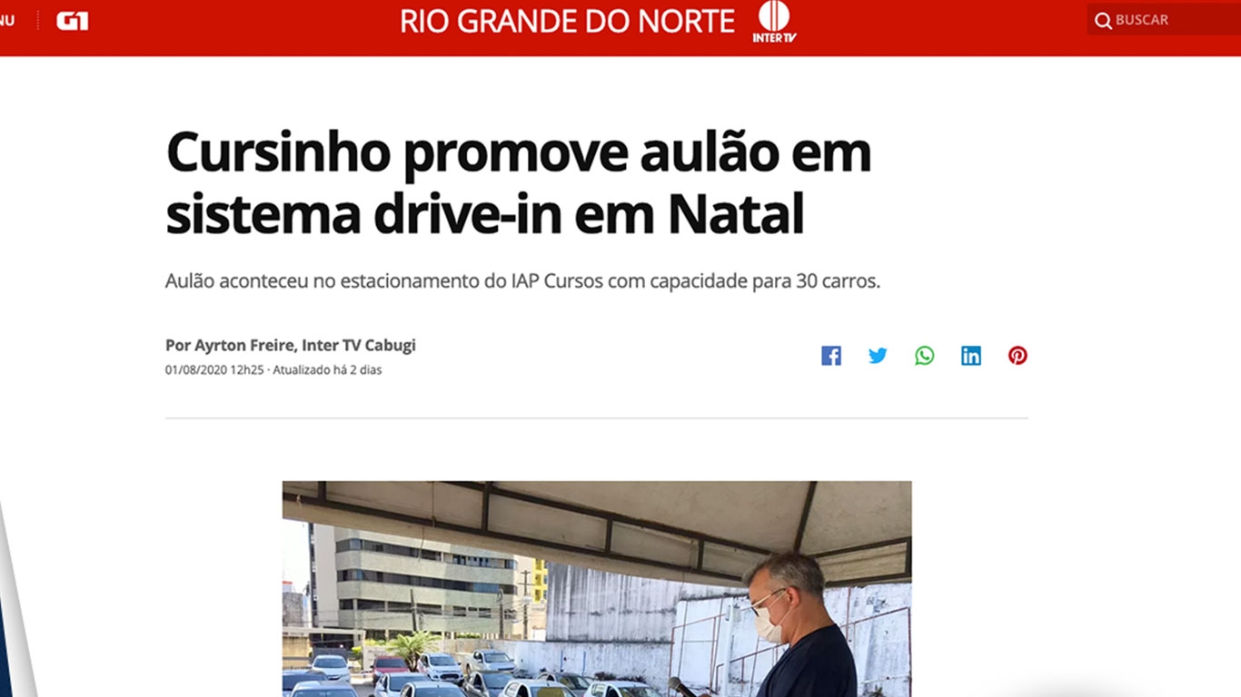 Banner de capa da notícia Saiu no G1: Cursinho promove aulão em sistema drive-in em Natal
