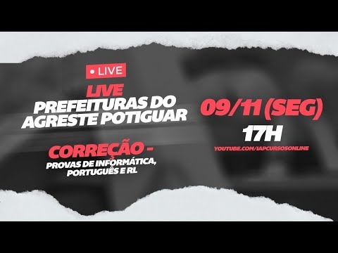 Banner de capa do material gratuito Live - Correção da Prova - Prefeituras do Agreste Potiguar (Português, Informática e RL)