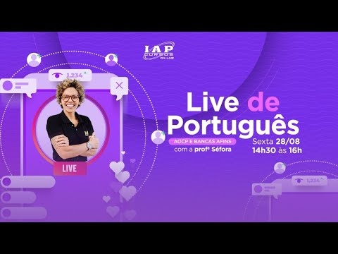 Banner de capa do material gratuito LIVE: PORTUGUÊS - BANCAS AOCP E AFINS.