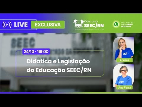 Banner de capa do material gratuito Didática X Legislação da Educação - Concurso SEEC/RN - Professoras Adriana Rocha e Ana Paula