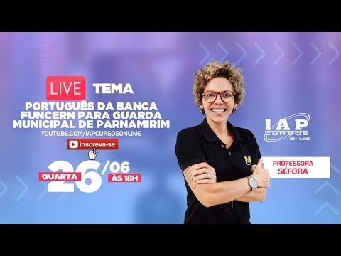 Banner de capa do material gratuito LIVE: PORTUGUÊS DA BANCA FUNCERN PARA A GUARDA MUNICIPAL DE PARNAMIRIM!