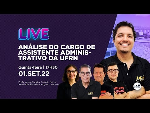 Banner de capa do material gratuito LIVE: ANÁLISE DO CARGO DE ASSISTENTE ADMNISTRATIVO DA UFRN