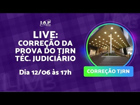 Banner de capa do material gratuito LIVE: CORREÇÃO DA PROVA TJRN - TÉC. JUDICIÁRIO